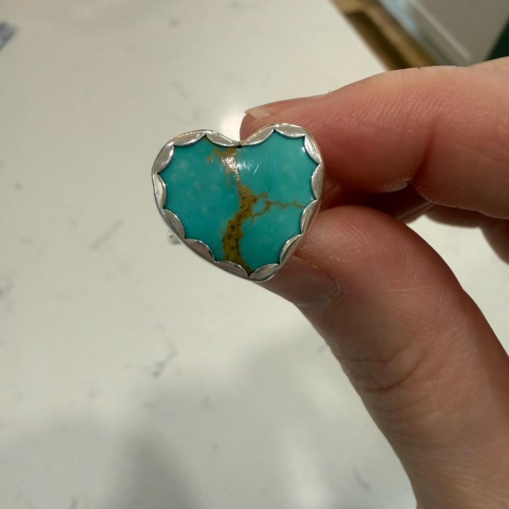 Authentic turquoise Heart-Shaped Turquoise Sterling Silver Ring - Blue Green